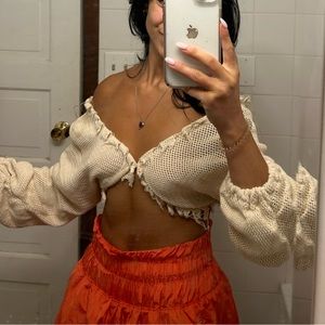 Akira Woven Long Sleeve Crop Top